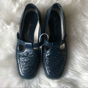 Mushrooms Shoe Navy Leather Loafer Mary Jane Strap